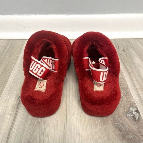 UGG Slippers Women’s 7 Red Fluff Yeah Logo Slide Platform - Picture 4 of 8
